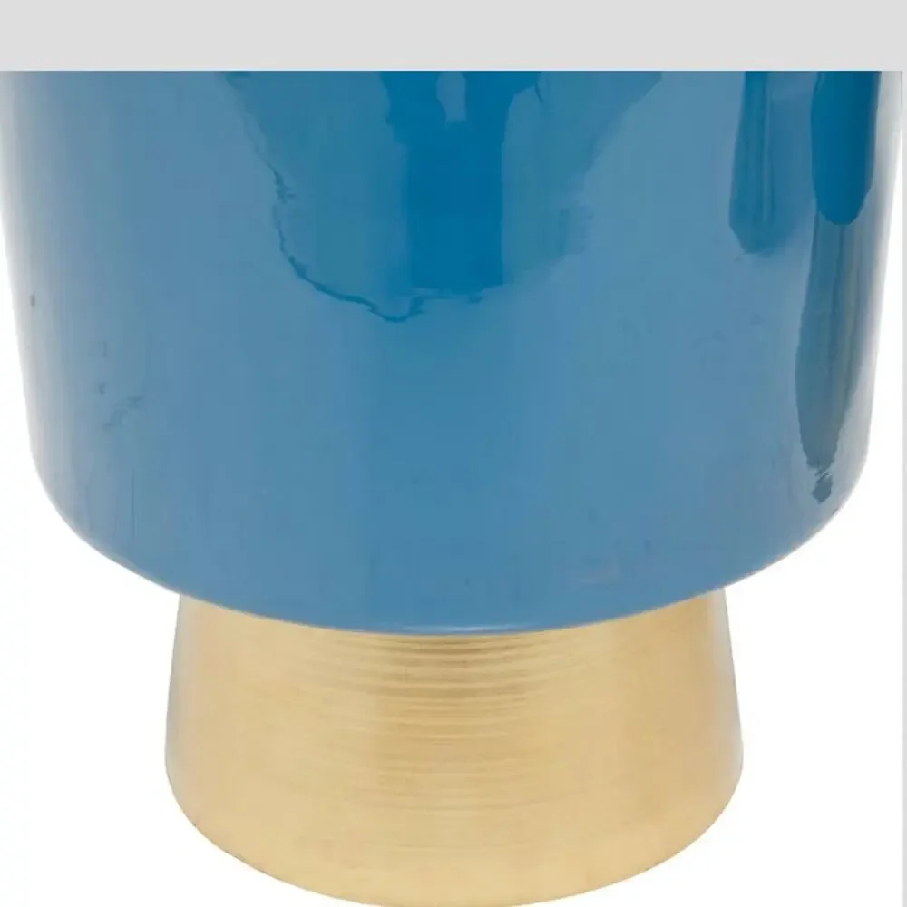 CosmoLiving NEW Blue & Gold Metal Planter 3/SET Modern Home Decor Indoor/Outdoor